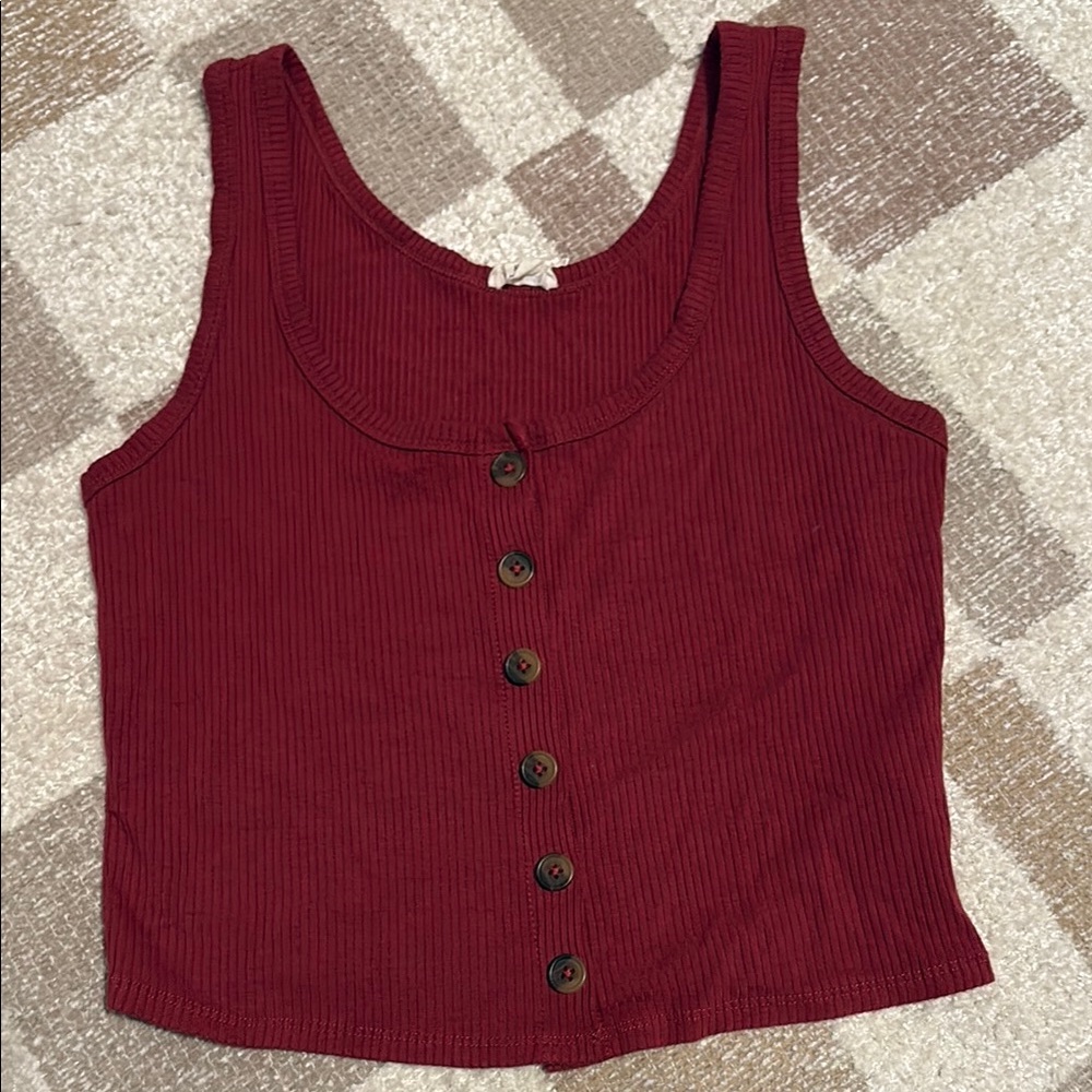 Garage Red Buttoned Crop Tank Top